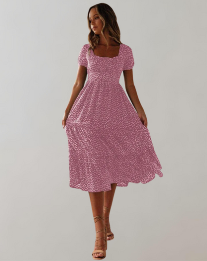 Vestido clásico de verano para mujer con escote cuadrado y estampado floral | Ideal para primavera/verano