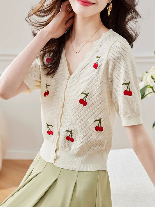 Natalie Classic Embroidered Hollowed Knitted Top