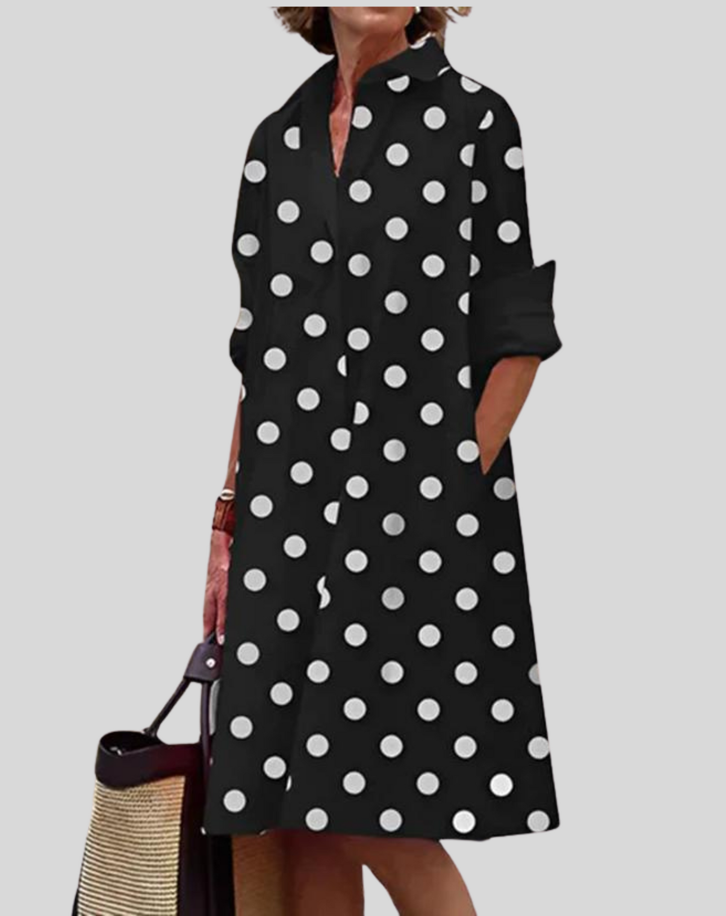 Vestido clásico de mujer con cuello y bolsillo abotonado | Ideal para primavera/verano