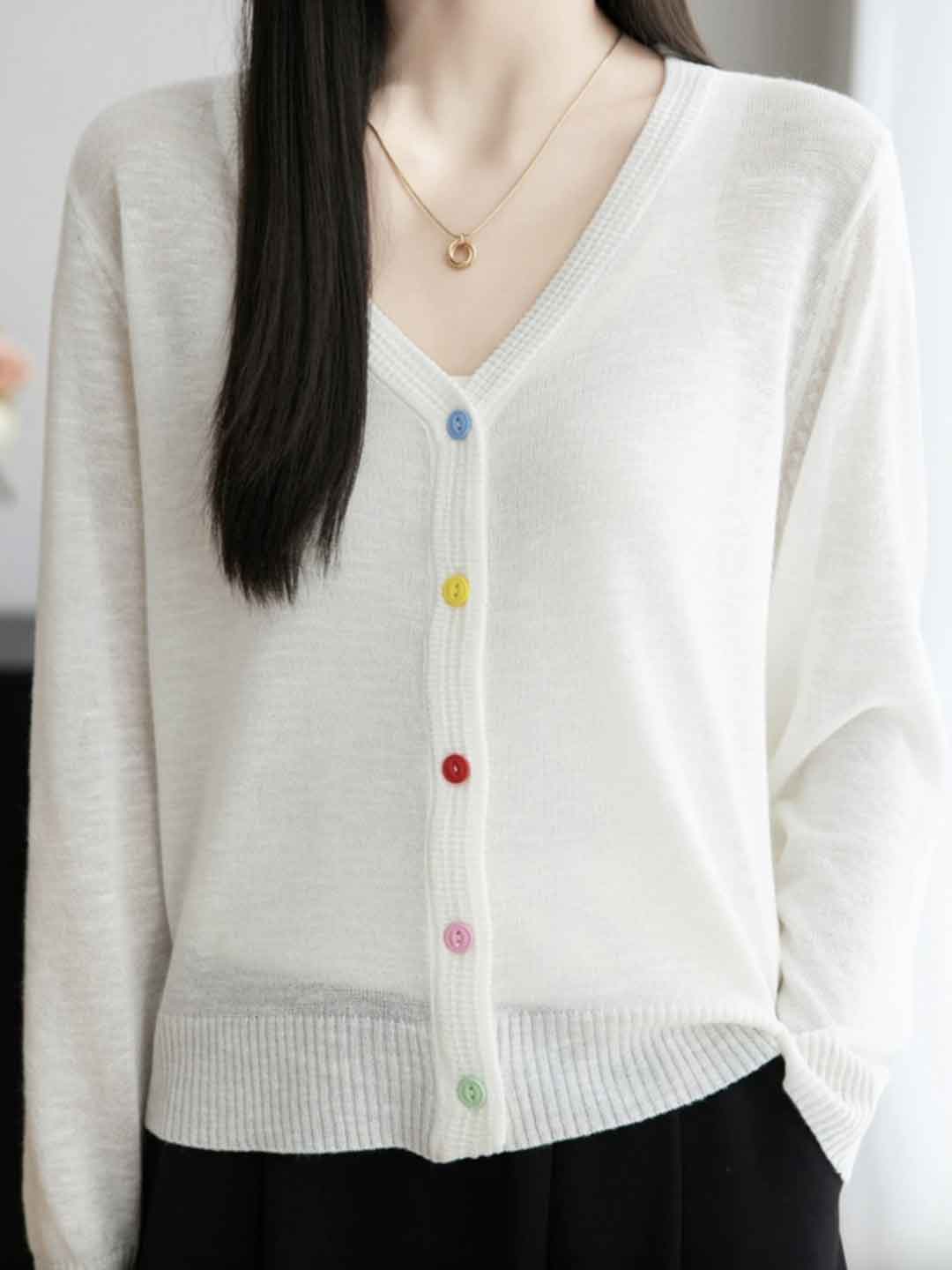 Mariah Classic V-Neck Colorful Buttons Knitted Cardigan