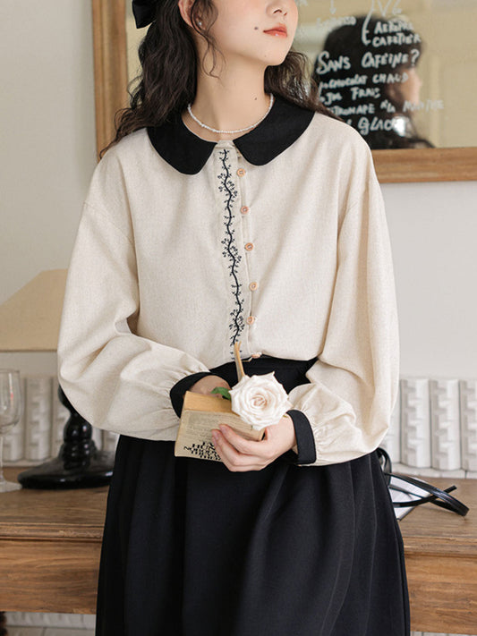 Rachel Retro Doll Collar Embroidered Shirt