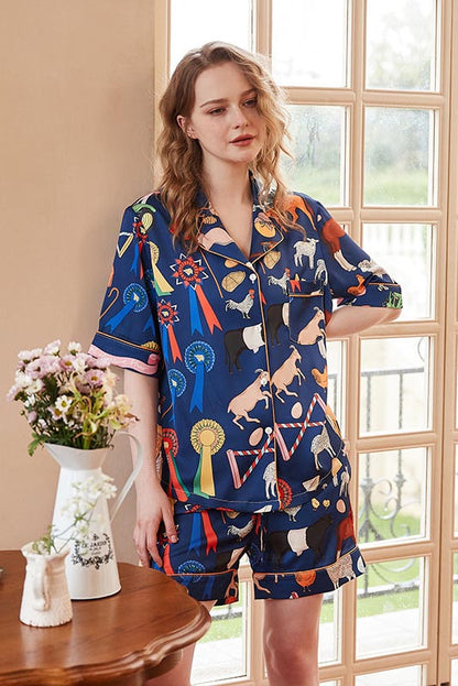 Conjunto de ropa de estar por casa corto con estampado de animales de dibujos animados