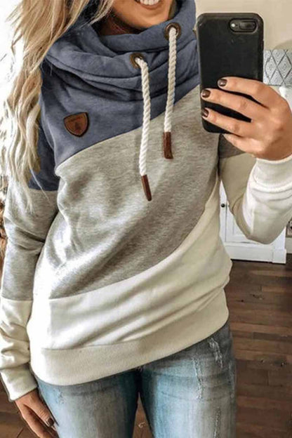 Hooded Loose Splicing Top(4 Colors)