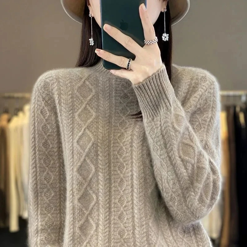 Elegante jersey de punto trenzado con cuello alto para mujer | Ideal para otoño/invierno