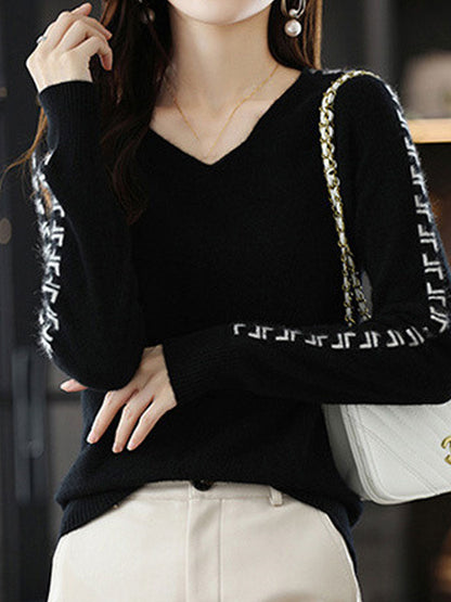 Jessica Loose V-Neck Pullover Knitted Top