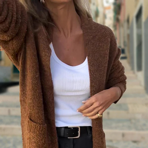 Cárdigan de punto abierto para mujer con bolsillo | Ideal para otoño/invierno