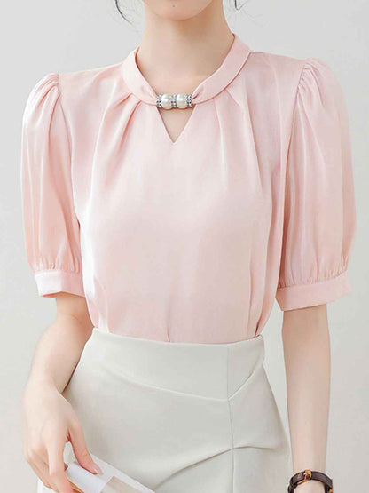 Morgan Classic Crew Neck Beaded Halter Satin Shirt