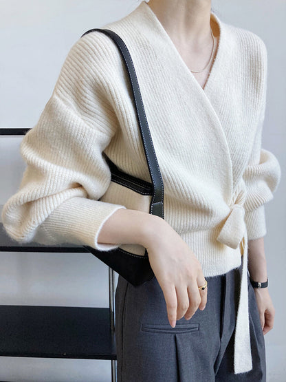 Emily Retro V-neck Knitted Cardigan-Gray