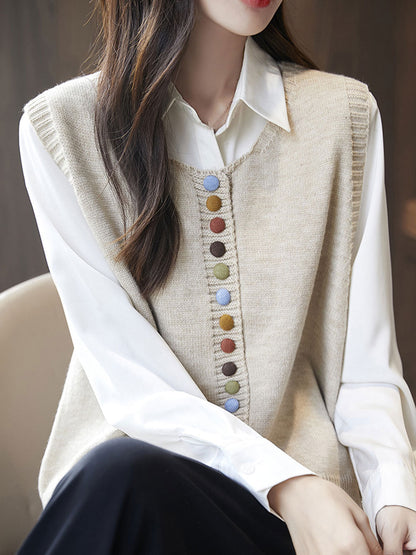 Sophia Vintage Crew Neck Knitted Vest-Black