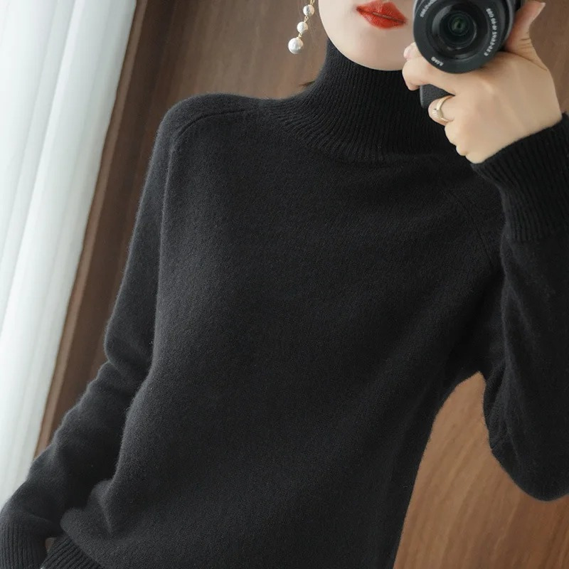 Jersey de cuello alto de punto resistente al viento para mujer | Ideal para otoño/invierno