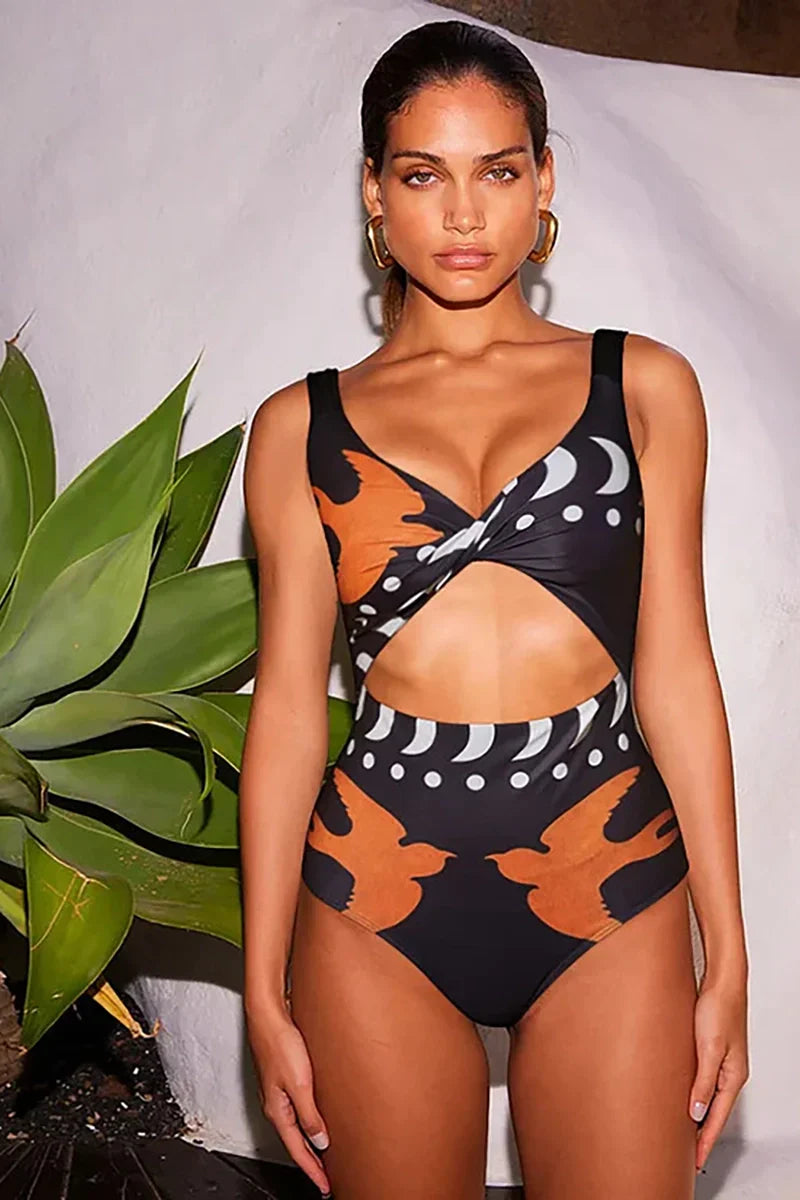 Traje de baño de cintura alta con estampado gráfico