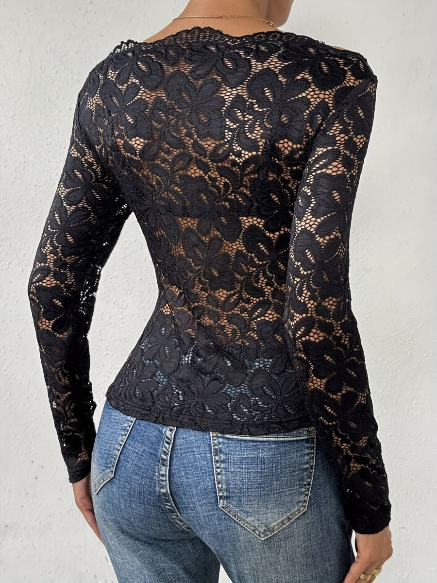 Lace Irregular Trim One-shoulder Tops