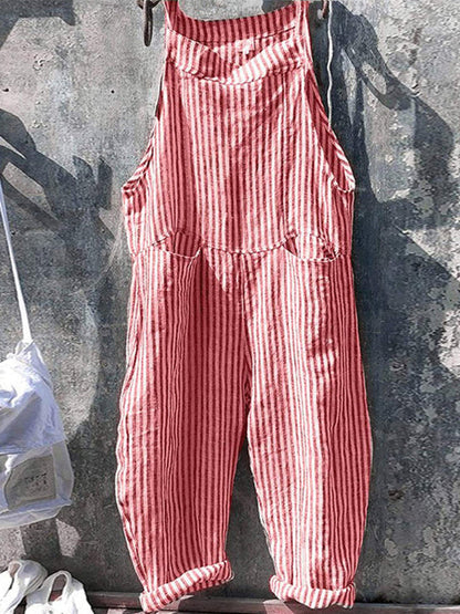 Women's Vintage Baggy Jumpsuit with Striped Style and Pockets | Ideal for Spring/Summer