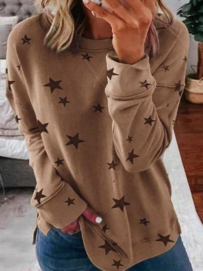Elegante jersey de cachemira para mujer con estampado de estrellas y escote redondo | Ideal para otoño/invierno