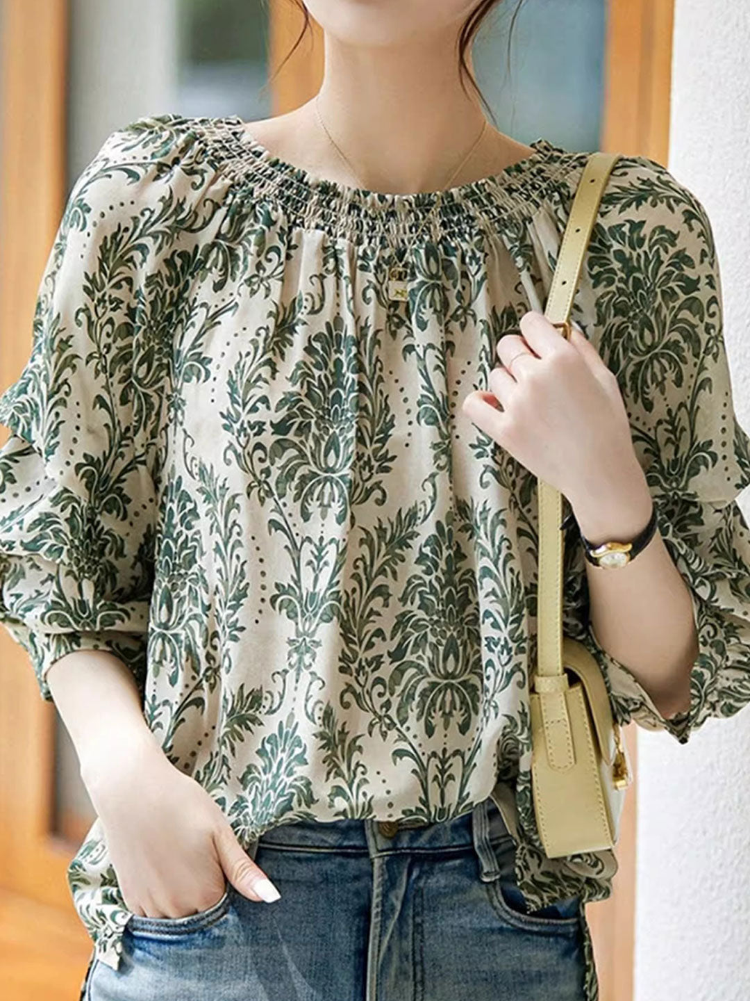 Layla Classic Printed Off-shoulder Shirt