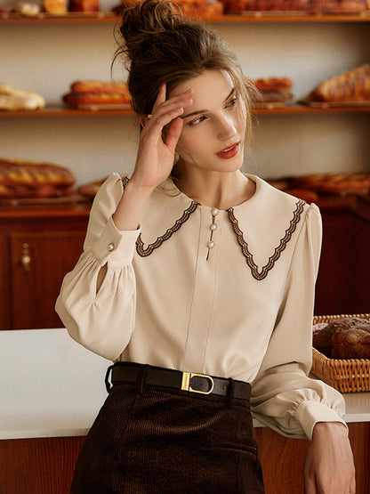 Lauren French Style Embroidered Doll collar Chiffon Blouse