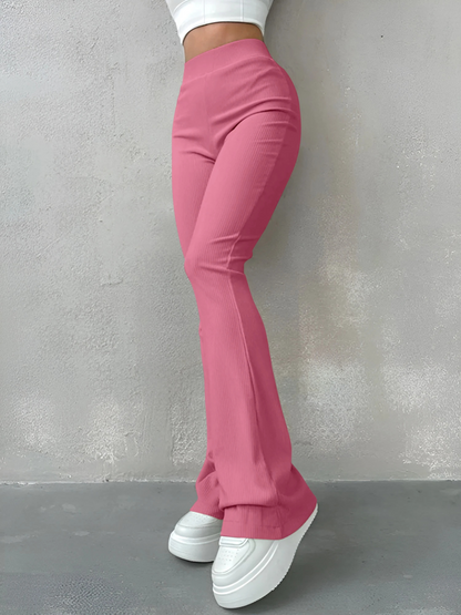 Women's Stretchy High Waisted Ribbed Flared Pants | Great for All Seasons