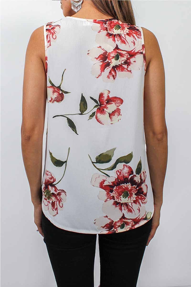 Summer Fashion Zipper Design Floral Tank Top