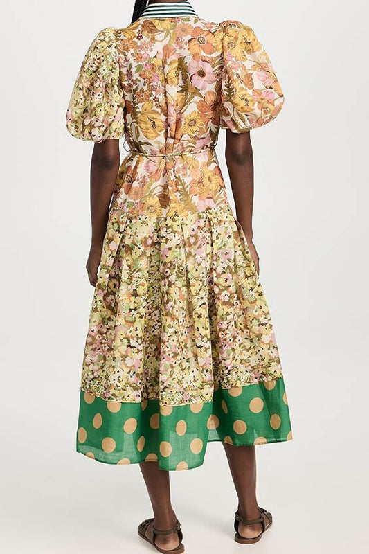 Green Muse Spliced Print Dress