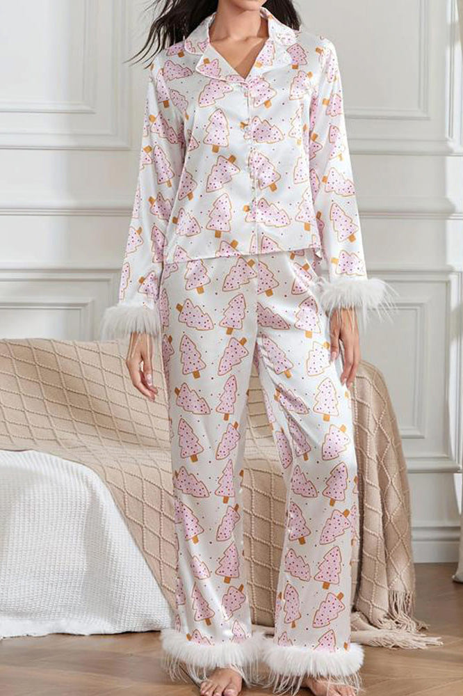 Conjunto de pijama con corona navideña y plumas de avestruz