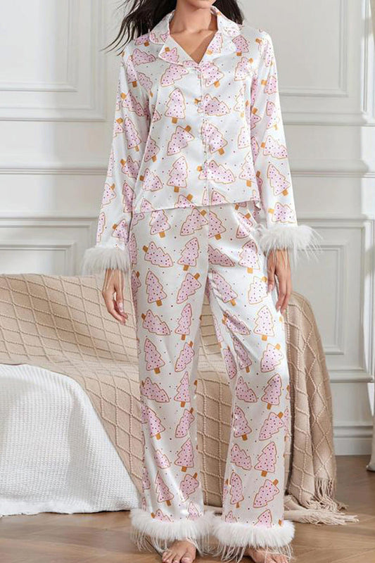 Conjunto de pijama con corona navideña y plumas de avestruz