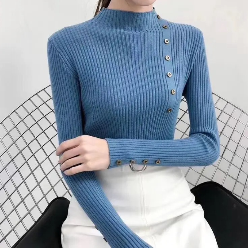 Jersey informal de punto de cuello alto para mujer | Ideal para otoño/invierno