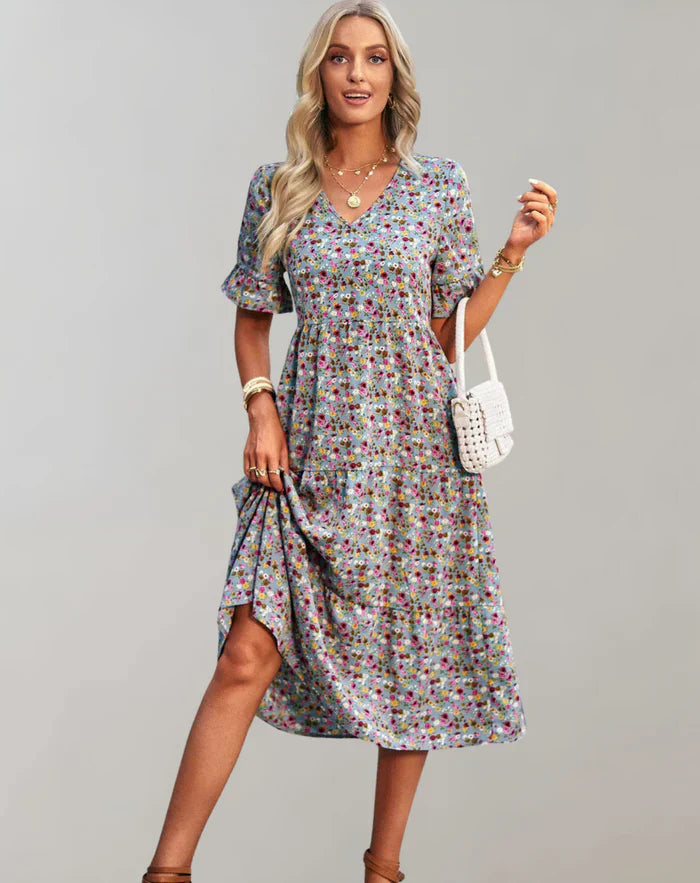 Vestido largo floral de manga media para mujer | Ideal para primavera/verano