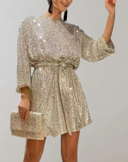 Elegante minivestido de lentejuelas con cintura ceñida para mujer | Ideal para primavera/verano
