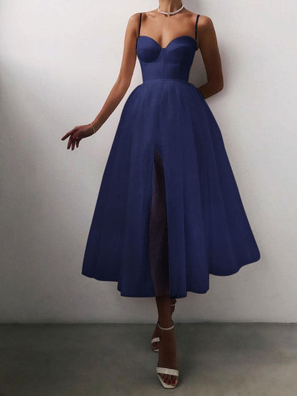 Camisoles Mesh Rhinestone Inlay Midi Dresses