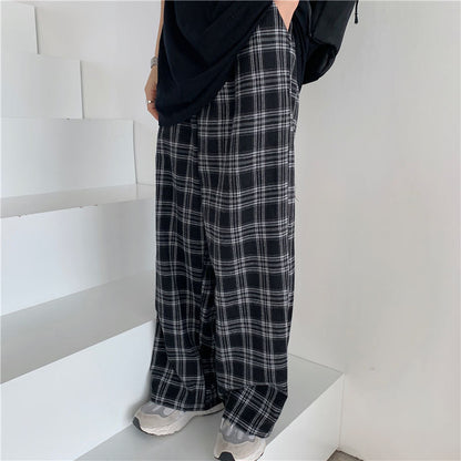 Black and White Plaid Loose Wide Leg Long Pants