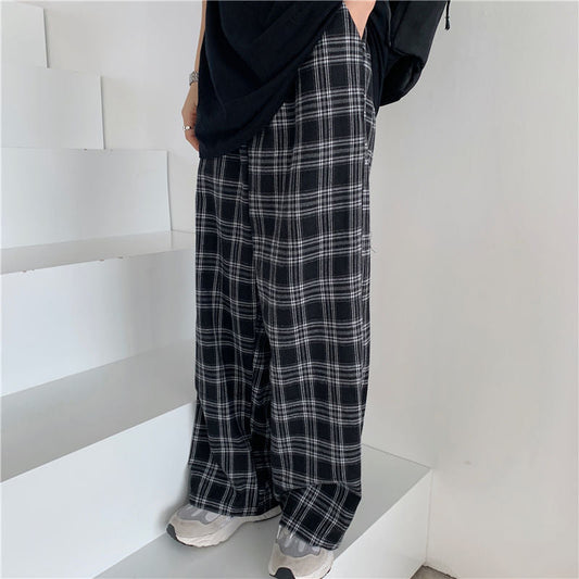 Black and White Plaid Loose Wide Leg Long Pants