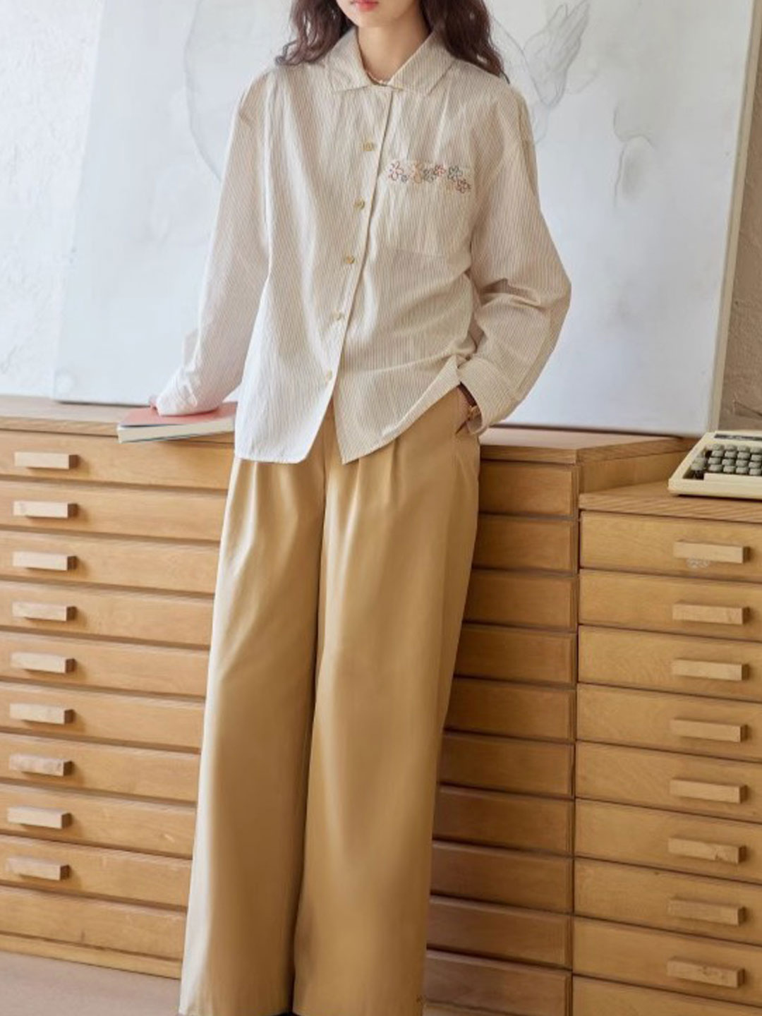 Morgan Classic Lapel Embroidered Striped Shirt