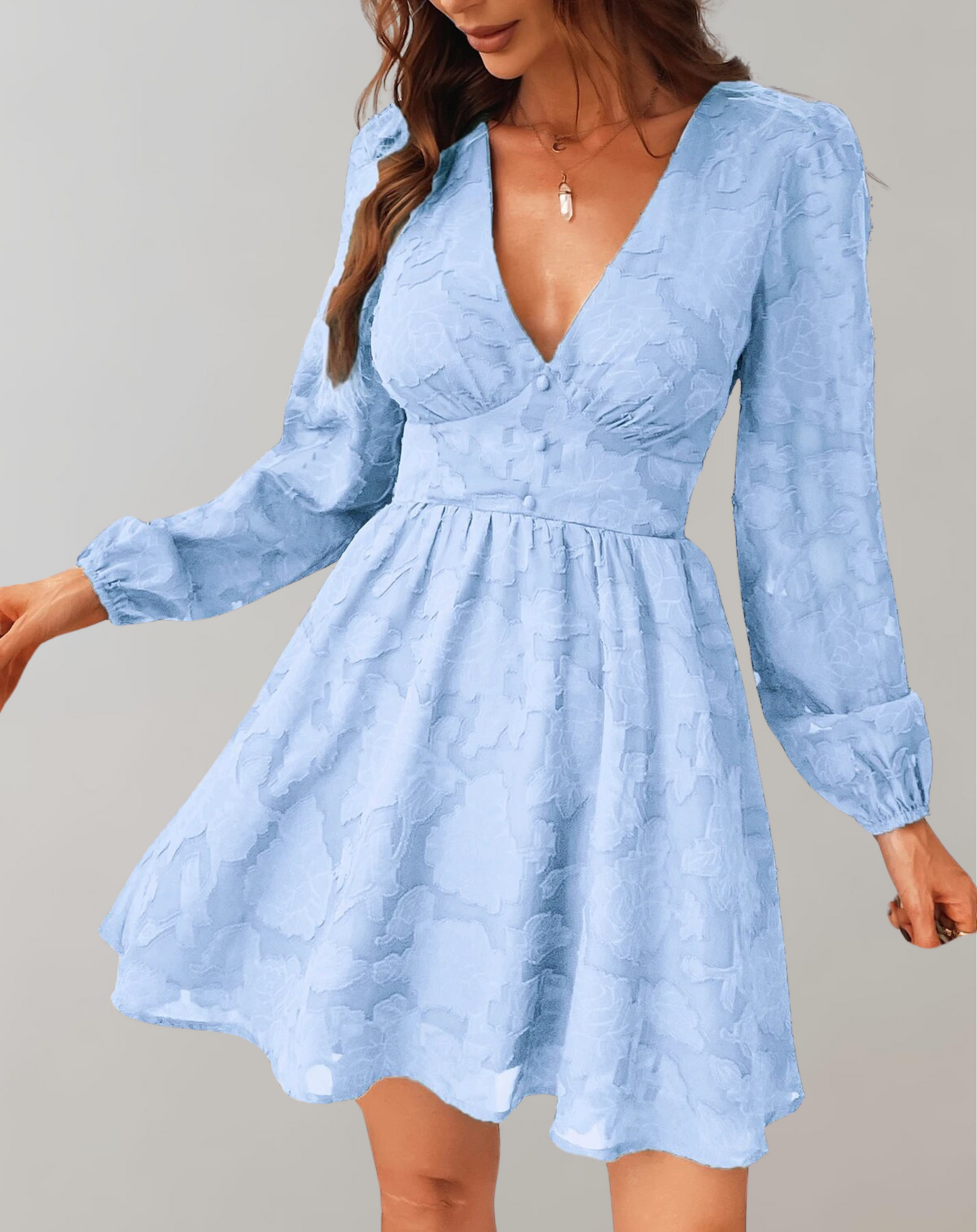 Vestido de cóctel informal de manga larga con escote en V para mujer | Ideal para primavera/verano