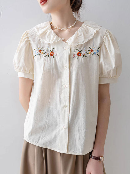 Melanie Retro Doll Collar Embroidered Lace Top