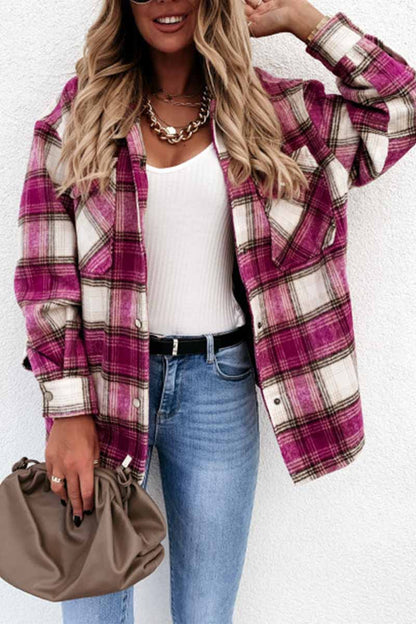 Casual Loose Retro Plaid Stitching Shirt Jacket(3 Colors)