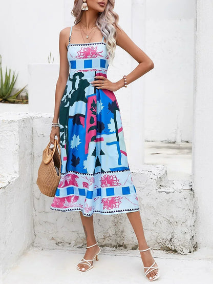 Patchwork Slip Maxi Dress: Abstract Colorful Printed