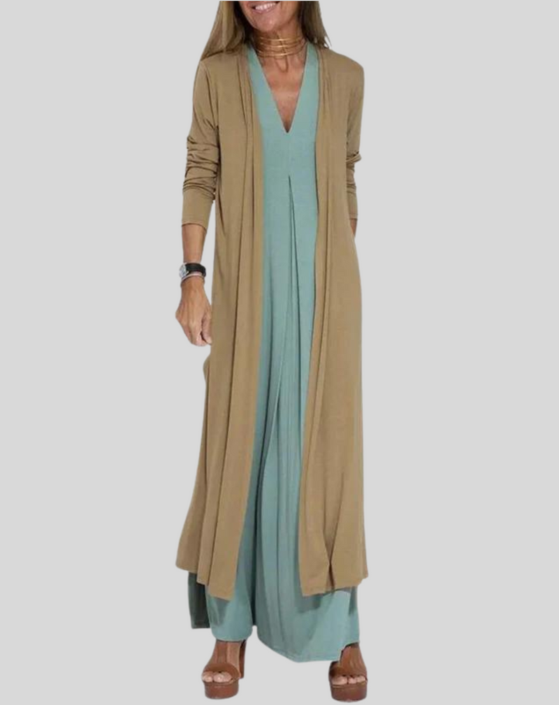 Vestido largo informal de escote en V con abertura para mujer | Ideal para primavera/verano