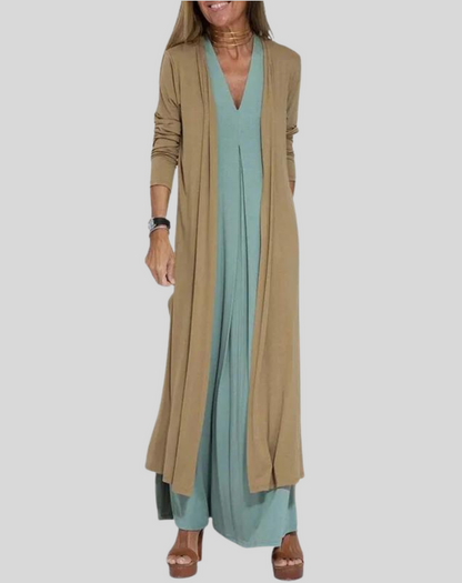 Vestido largo informal de escote en V con abertura para mujer | Ideal para primavera/verano