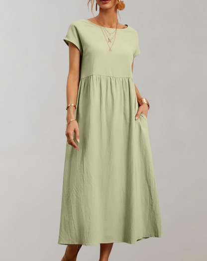 Women’s Easy to Wear Oval Neck Midi Dress with Pocket | Ideal for Spring/Summer