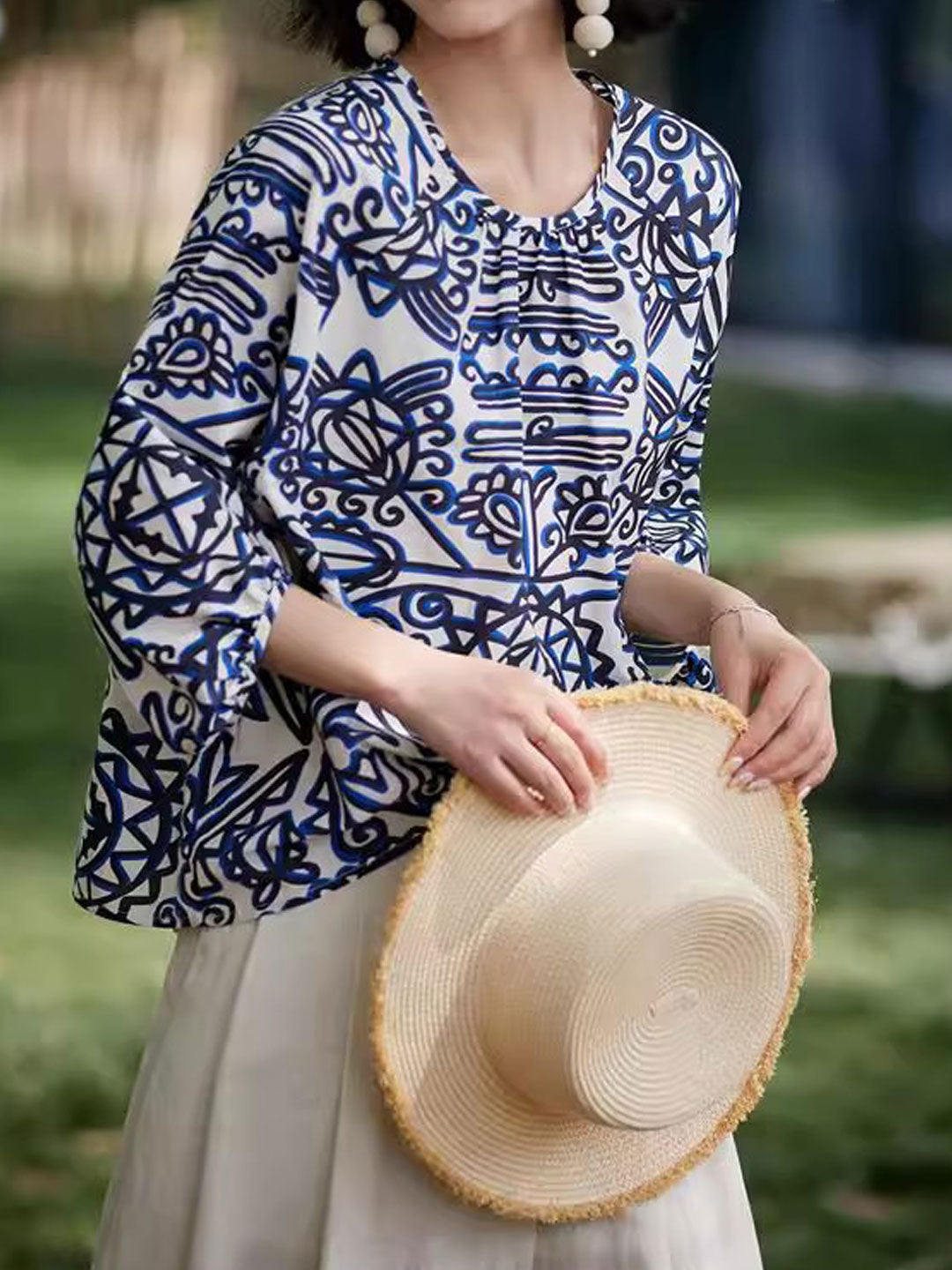 Sarah Retro Printed Puff Sleeve Top