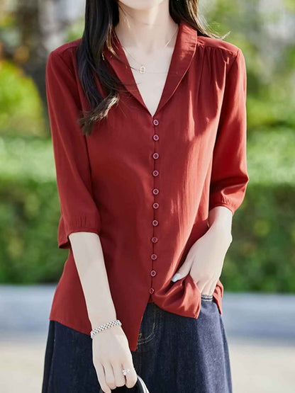 Jocelyn Elegant V-neck Lantern Sleeve Shirt