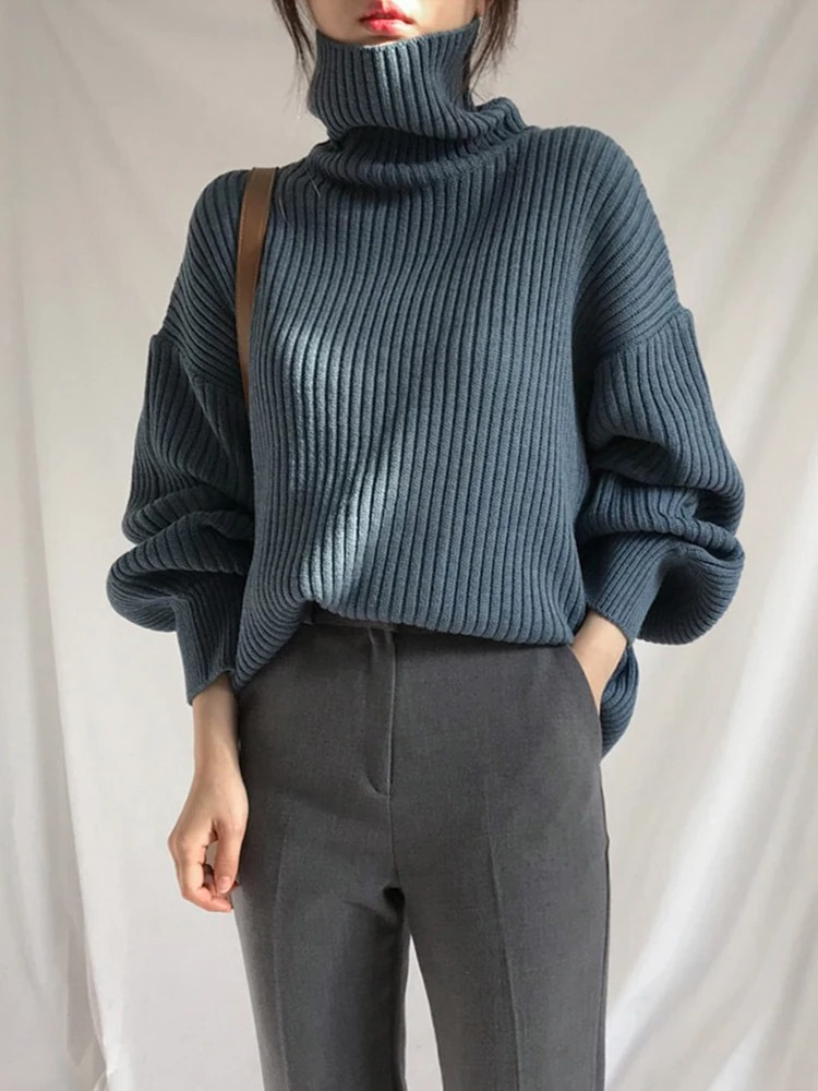 Jersey de cuello alto extragrande con forro grueso para mujer | Ideal para otoño/invierno