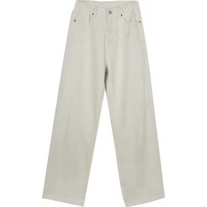 Women's Casual Low Waist Beige Wide Leg Flared Trousers | Great for Casual Days