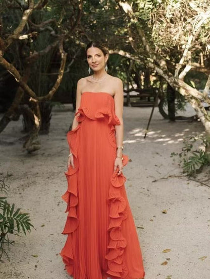Pleated Strapless Maxi Dress