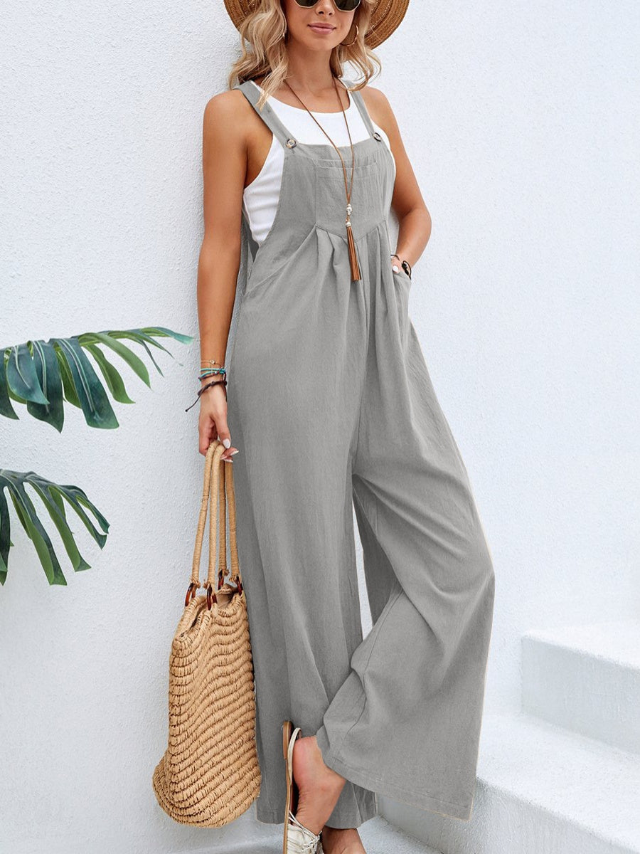 Solid Color Casual Pocket Jumpsuits
