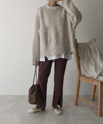 Jersey de punto extragrande con cuello redondo y bolsillo para mujer | Ideal para otoño/invierno