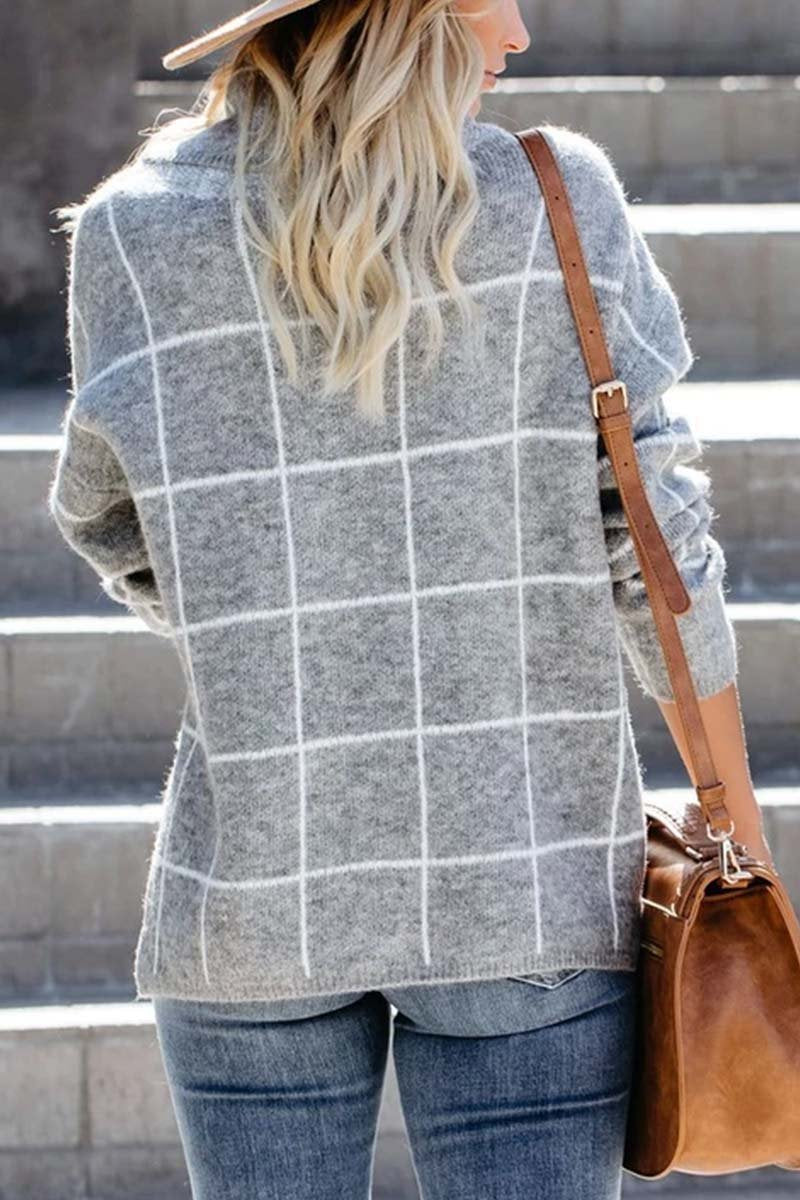 Turtleneck Plaid Sweater(5 Colors)