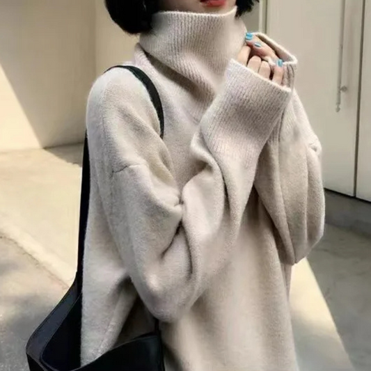 Jersey de cuello alto de punto suave y extragrande para mujer | Ideal para otoño/invierno