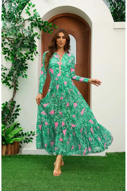 Traje de baño de surf estampado de manga larga con cremallera verde
