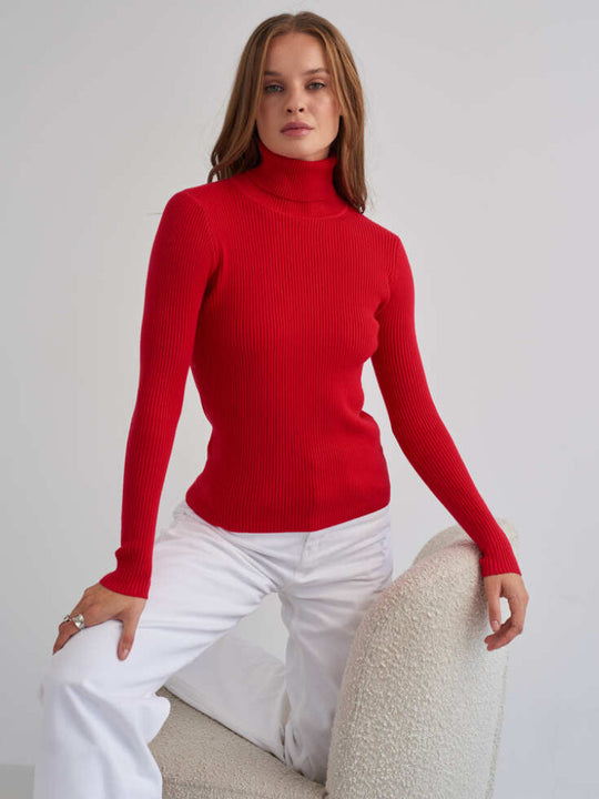 Jersey de punto de cuello alto ajustado para mujer | Ideal para otoño/invierno